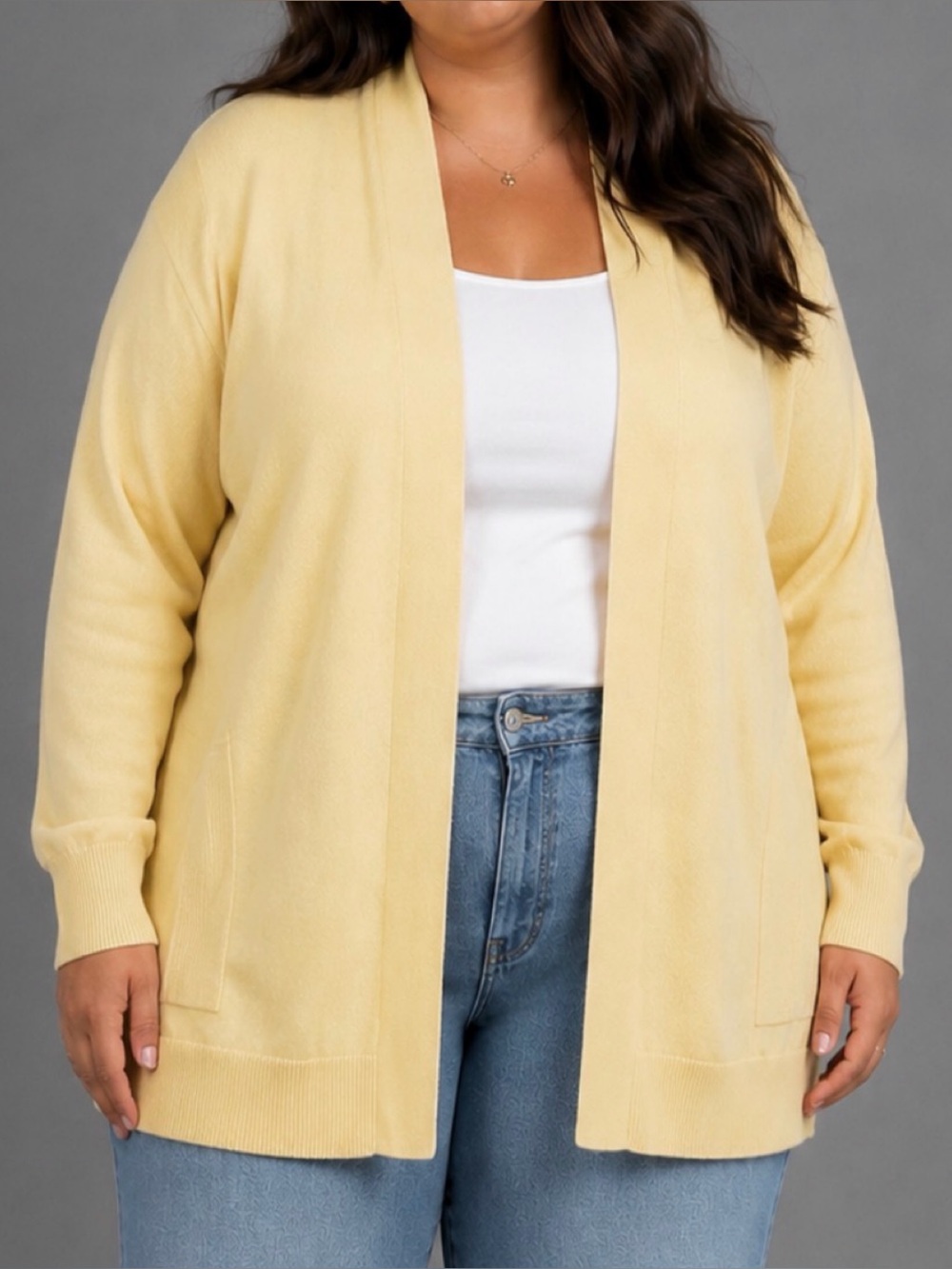 LANDS' END • Light Butter Yellow 100% Cotton Open-Front Cardigan, 3X